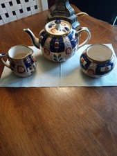Antique Sudlow’s Burslem England Imari Tea Set  -Teapot Creamer Sugar 1920s-40s picture