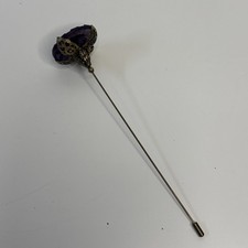 Antique Victorian Amethyst Crystal Art Nouveau Hatpin 7” Long Gold-tone picture
