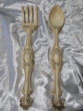 Vintage Arnel's Ceramic Spoon Fork Wall Hanging Set Ornate Ivory Cottagecore picture