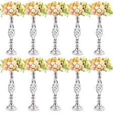 Rtteri 10 Pcs 20 Inch High Metal Flower Stand Silver Medium picture