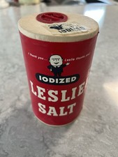 Leslie Salt 1950s container 1 lb 10 oz red vintage NOS full unused TV Movie prop picture