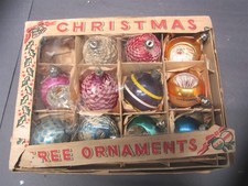 Vintage 1950's Glass Christmas Tree Ornaments Mixed Shapes and Styles - Qty 11 picture