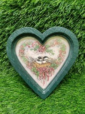 VTG Barbara Mock Bird Nest Eggs Roses Flowers Heart Shaped Green Frame Homco  picture