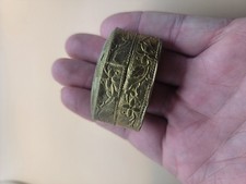 Mini Oval Embossed Metal Trinket Jewelry Box Brass Weave  picture