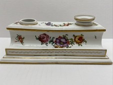 Antique French Inkwell W/ Flowers Gold Tone Trim Incomplete Missing One Inkwell picture