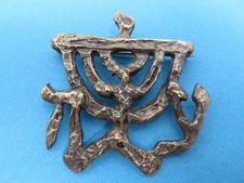 Vintage Modernist Jacques Lipchitz Brutalist 70's Menorah Gold Tone Pin Brooch picture