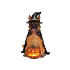 LED Light Up Halloween German Shepherd Dog Statue with Witch Hat & Pumpkin picture
