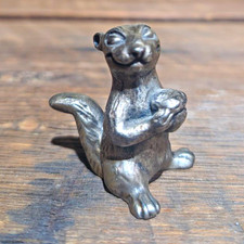 Small Heavy Silver-Tone Pewter Otter/Squirl Figurine Sculpture (marked on base) picture