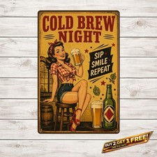 Pinup Maiden Beer Illustration Retro Metal Wall Art Sign 8x12 picture