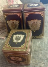 Vintage JL Clark Metal Tin Canisters Set of 3 Gold Coat of Arms Shield Decor picture
