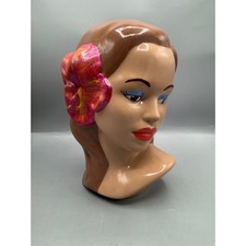 Vintage Marwal Chalkware Hawaiian Woman Bust Mid Century Tiki Decor Hibiscus picture