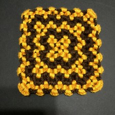 Vintage 80s Crocheted Reversible Hot Pad Trivet Orange and Brown Color  picture