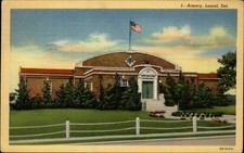 Laurel Delaware Armory American flag mailed c1950s vintage linen postcard picture
