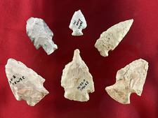 ATTRACTIVE GROUP OF 6 MISSOURI ARCHAIC ARROWHEADS AUTHENTIC INDIAN ARTIFACT B23Q picture