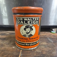 Vintage Sir Walter Raleigh Smoking Tobacco Tin Orange Black Pipe Cigarette Can picture