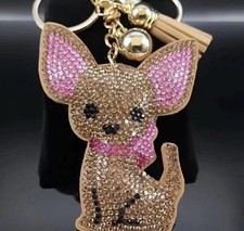 {NEW} Cute Sparkling Rhinestone Chihuahua Keychain Brown picture