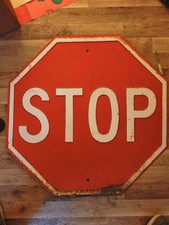 1950's 60's Vintage Retired Embossed Original Metal Stop Sign 30
