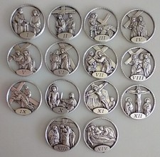Catholic Lot 14 x Stations of the Cross Token SilverTone 1