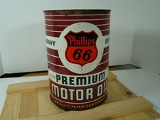 Vintage 5 Qt Phillips 66 Premium Motor Oil Tin Can Gas Service Station picture