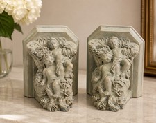 Vintage Cherub Angel Wall Corbel Shelf Pair Decorative Wall Hanging Plaques picture