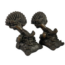 Antique 1922 P Beneduce Mermaid Pair Bookends Bronze Clad Art Deco Nautical picture