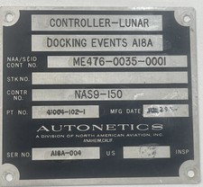Rare Apollo Spacecraft Lunar Docking Events Controller Autonetics Data Plate Tag picture