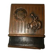 Vtg Copper Matchbook Cover Holder Minneapolis Auditorium Bucking Bronco Cowboy picture