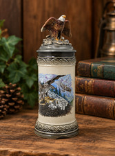 Vintage Gerz West Germany Bald Eagle Beer Stein Pewter Lid Figural Thumblift AS  picture