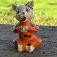 Vintage 1940s Polka Dot Orange Kitten Ceramic Figurine Japan 2.5