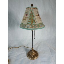 Vintage Wescal Brass Table Lamp Ornate Beaded Floral Shade 1980s picture