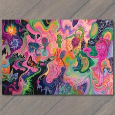 POSTCARD Colorful Abstract Crowd Scene Psychedelic Street Art Vivid Illustration picture