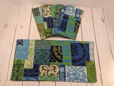 Vtg MCM Blue Green Cloth Napkins Maximalist Retro Boho Folksy Set/5 17x17 picture
