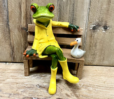 Frog On Bench With Bird Figurine 4.75
