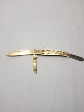 Vintage Fight’n Rooster Solingen Germany 3-Blade Pocket Knife Gold Tone Peacock picture