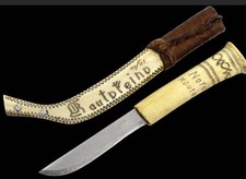 Swedish Sweden PUUKKO Knife Dagger, Scrimshaw Bone Mounts, Maker Marked. picture