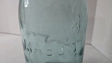 Rare Antique Red-Key Mason Jar Aqua Blue Glass Zinc Lid c1905–1915 Very Nice picture