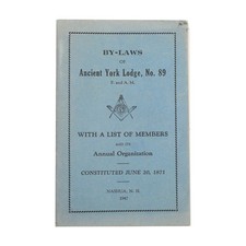 Freemason Ancient York Lodge #89 of New Hampshire Booklet of By-laws Printed in picture