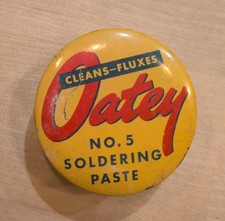 Vintage Oatey No. 5 Soldering Paste 2 oz. Advertising Tin Yellow Collector picture