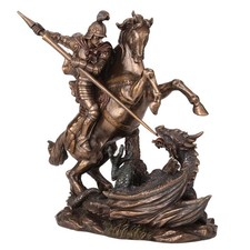 9 1/8 Inch Saint George Slaying Dragon Cold Cast Resin Statue Bronze Finish picture