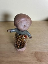 VTG 70s UCTCI Japan Stoneware Child Figurine Basket Dried Flower Holder 3.5” picture
