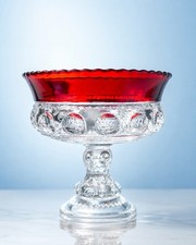 Tiffin EAPG 1950s Pedestal Footed Compote Dish Kings Crown Ruby Thumbprint, 5.5” picture