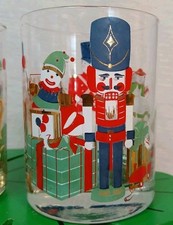 4 RARE CULVER Vtg Christmas Lowball Glasses 22 kt Gold Toys Nutcracker Signed picture