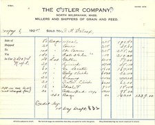1925 The Cutler Company MA Grain & Feed Millers Billhead picture