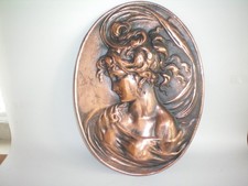 STUNNING CAST IRON VINTAGE ART NOUVEAU LADY B & H STYLE GARDEN WALL PLAQUE picture