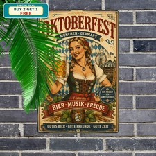 Oktoberfest Bavarian Beer Maiden Tavern Serving Slogan Metal Tin Sign 8x12 picture