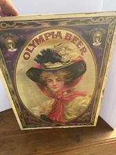 Large Vintage Olympia Beer 1909 Greetings Wood Framed Advertising Sign Lady picture