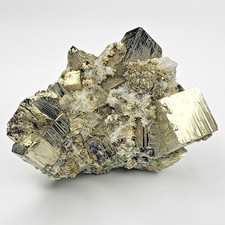 Striated Cubic Pyrite Crystals w/ Quartz Crystals Specimen Huanzala Mine, Peru picture