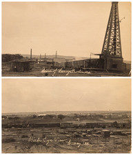Pair 1920s RPPC Postcards Leroy Texas Oil Boom Wooden Derricks Aerial Town View picture
