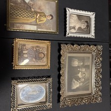 5 Vintage Pictures In Old Ornate Brass Frames 3x4 4.5x6.5 Antique Lady Man Child picture