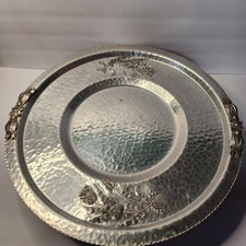 Vintage hand-wrought aluminum serving tray finish Mid-Century Modern  picture